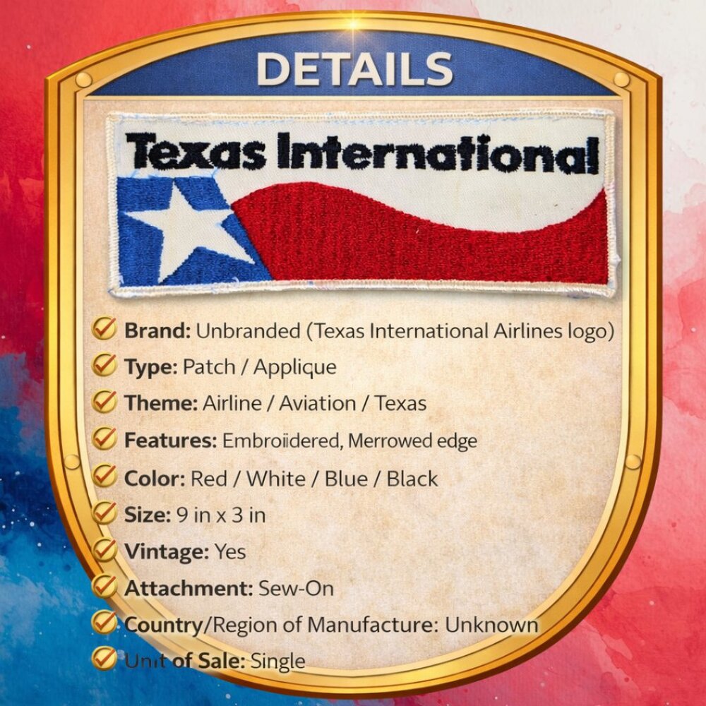 Texas International Airlines Embroidered Patch 9x3 Vintage Texas Flag Sew On